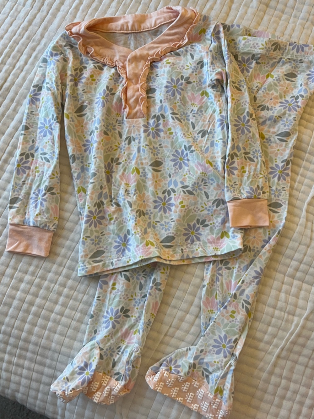 Magnetic Me Pastel Floral Two-Piece Pajama Set in Peach and Lavender